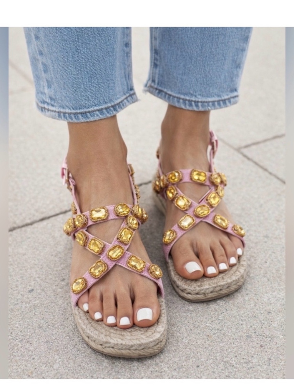 Gucci Grosgrain Pink cloth ESPADRILLE Sandals w/ Pink Crystal - Picture 5 of 5